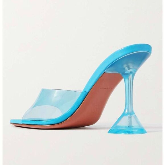 NWT AMINA MUADDI Lupita Sky Blue PVC and Patent Leather Mules Size EU37 - Picture 2 of 14